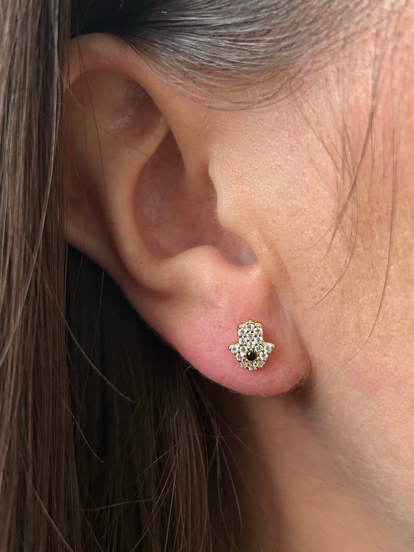 Hamsa Hand Pave Stud Earrings