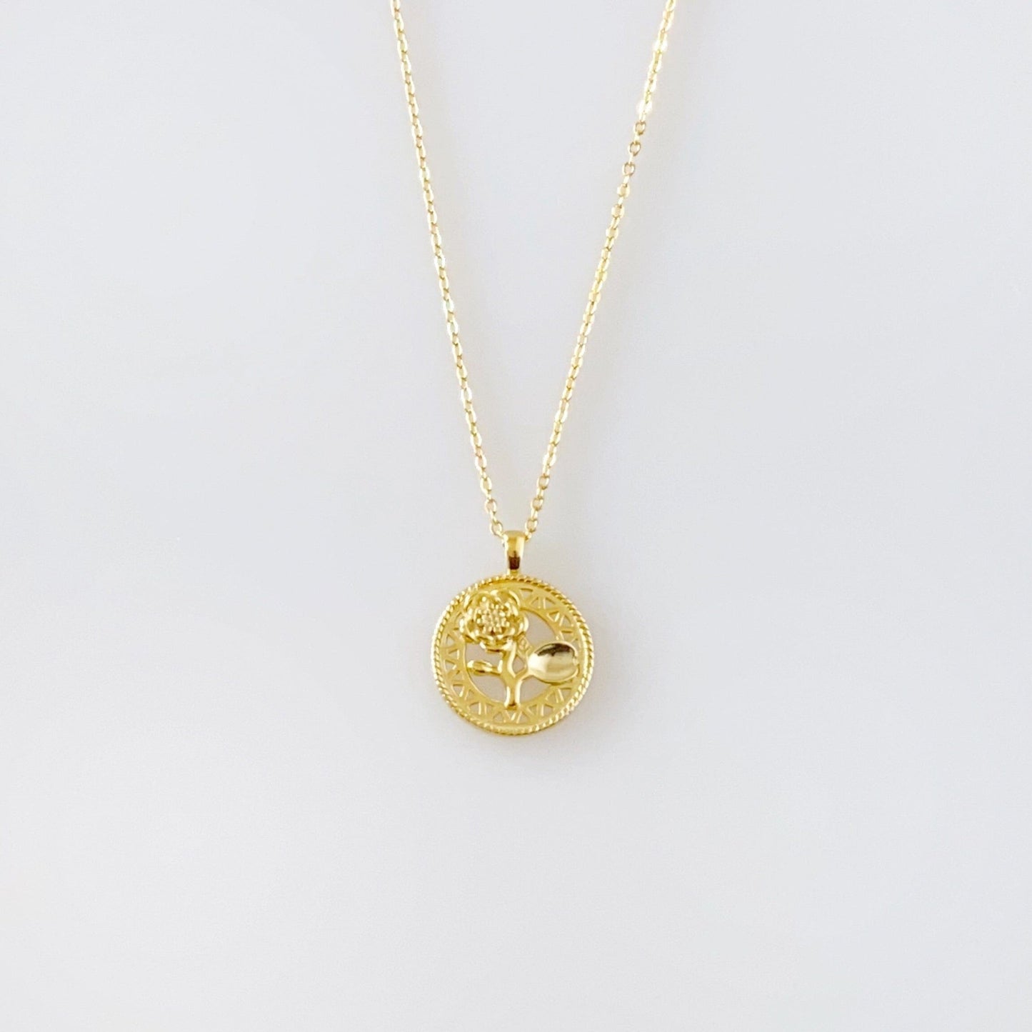 Gold Plated 18 karat 925 Sterling Silver Necklace Flower Charm Pendant - Gemzis