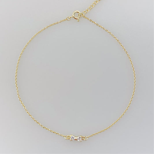 Bow Gold 925 Sterling Silver Anklet Cubic Zirconia CZ - Gemzis