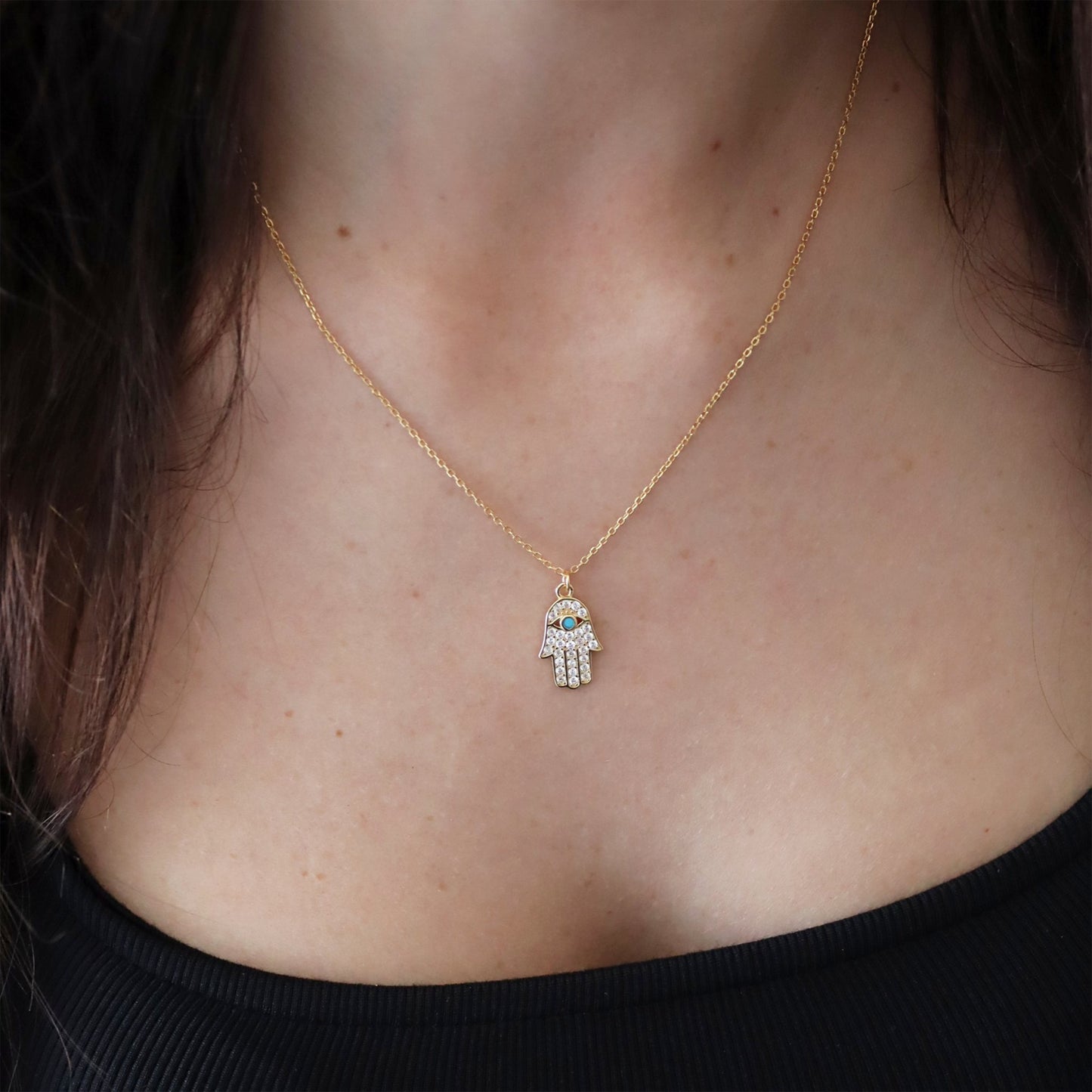 Pave Gold Hamsa Hand Necklace - Gemzis