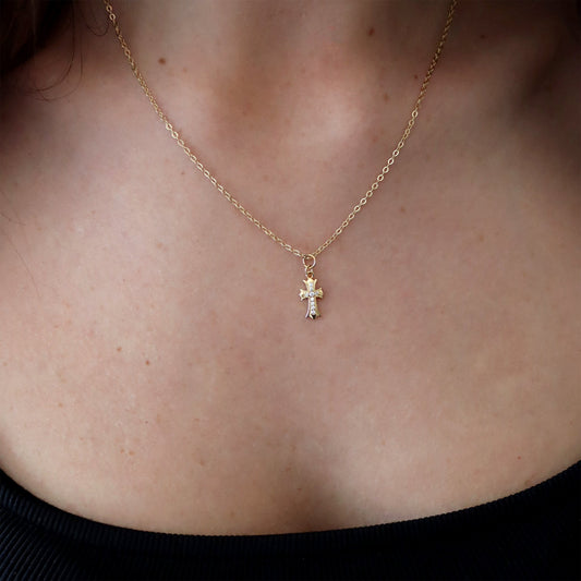 Roma Cross CZ Gold Necklace - Gemzis