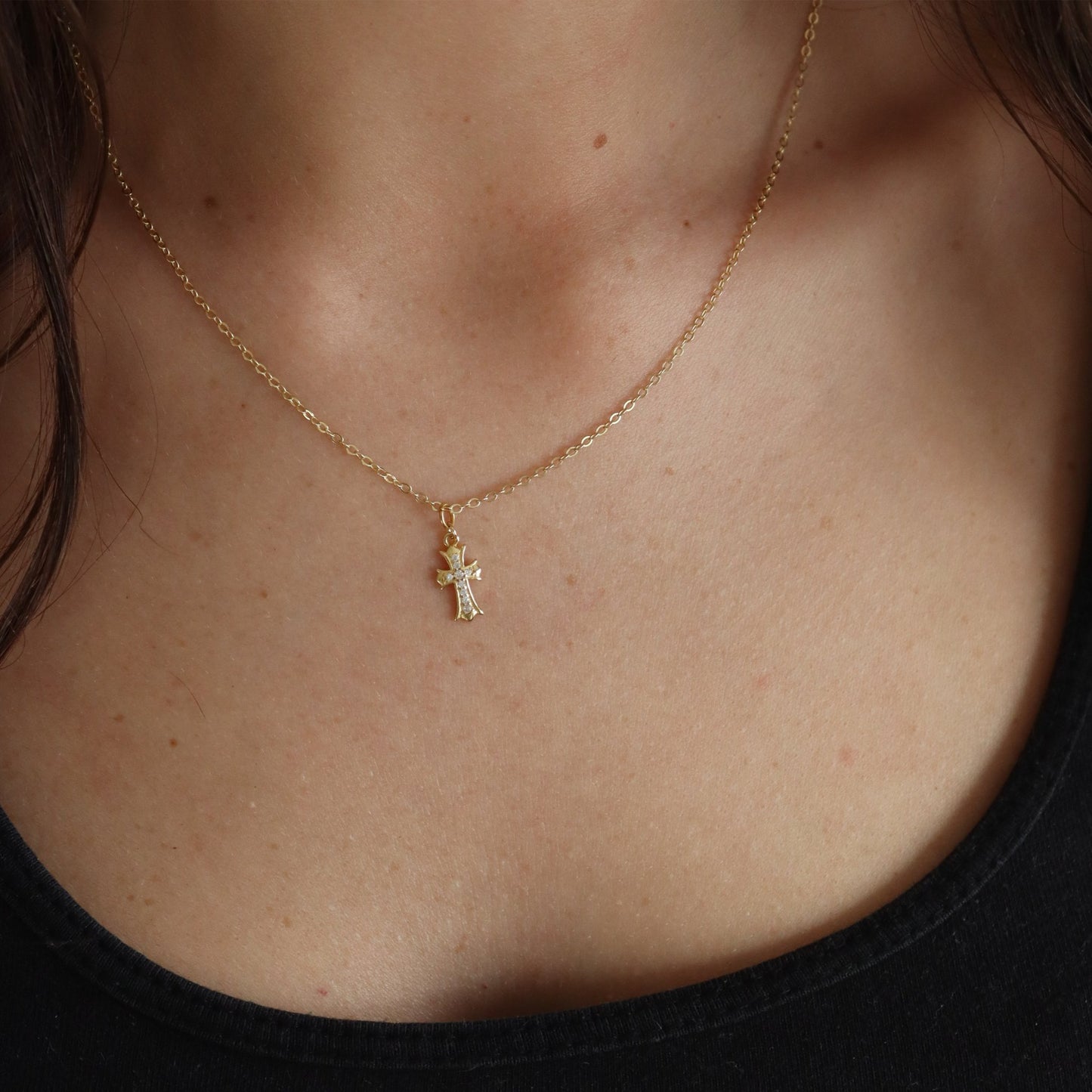 Roma Cross CZ Gold Necklace - Gemzis