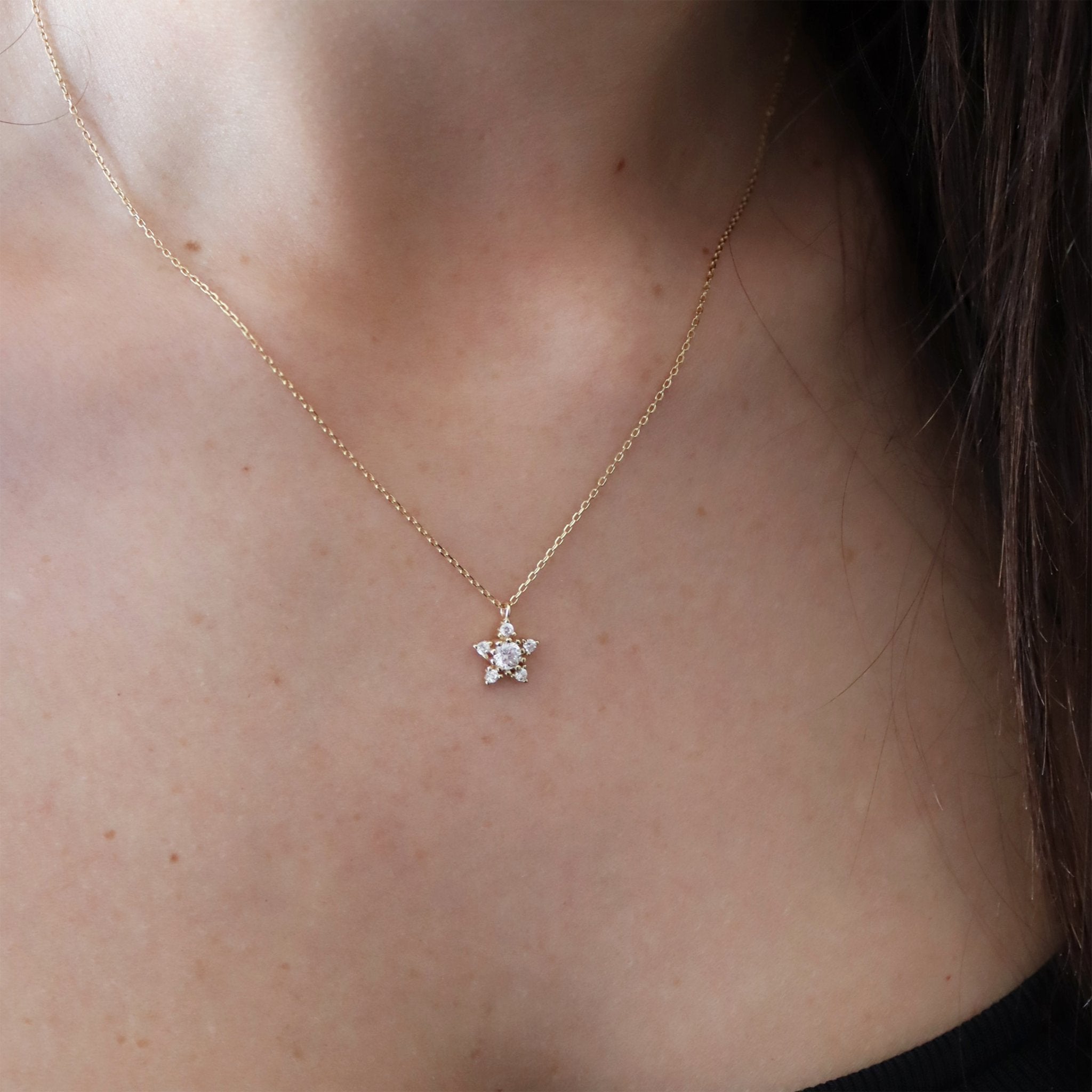 Neckline model image Star Gold Sterling Silver Cubic Zirconia Necklace