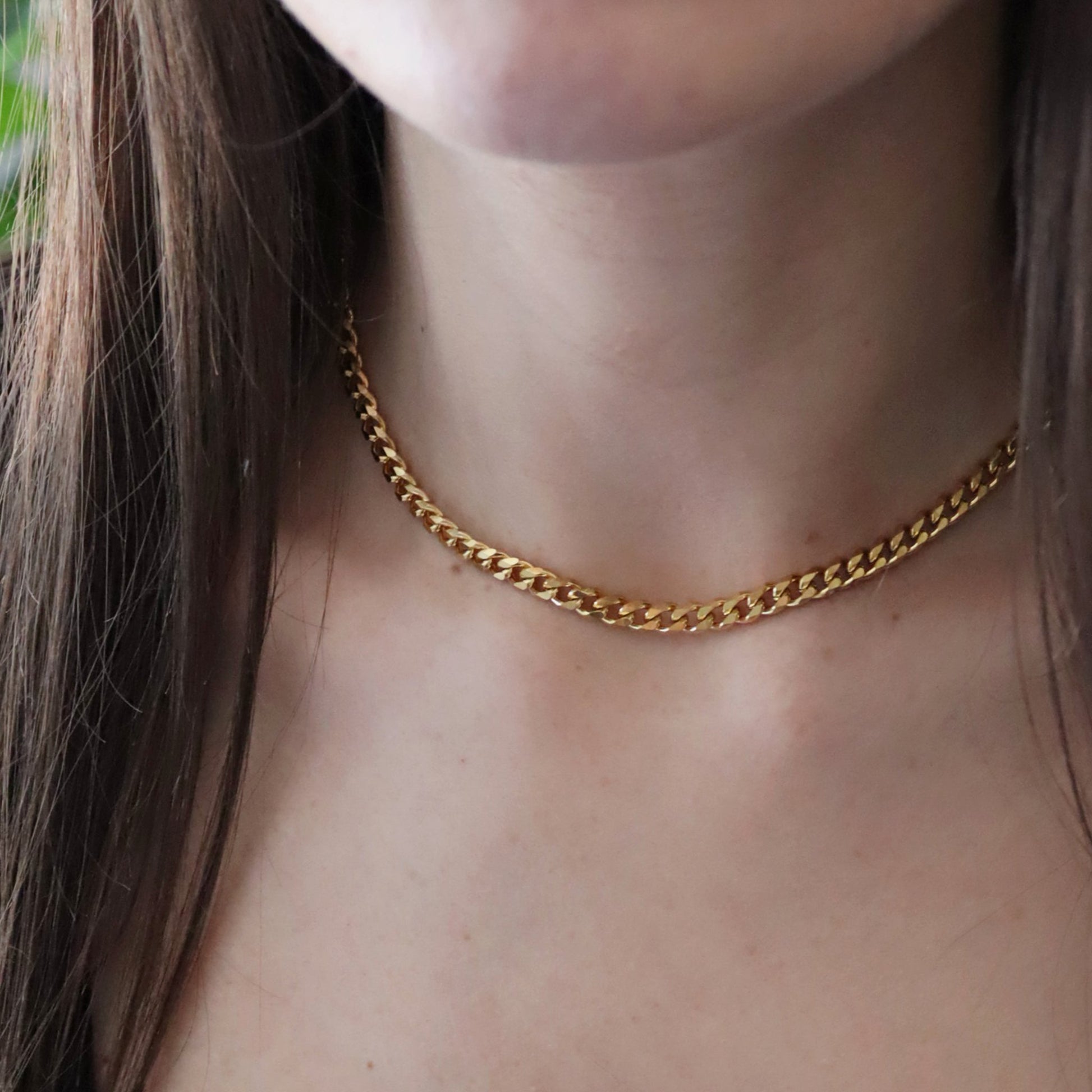 Gold Plated Thick Waterproof Water Resistant Necklace Curb Chain