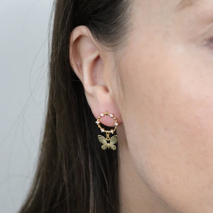 Woman Ear Modelling Butterfly Dangle Earrings Gold Plated Sterling Silver 925 Cubic Zirconia Gemzis
