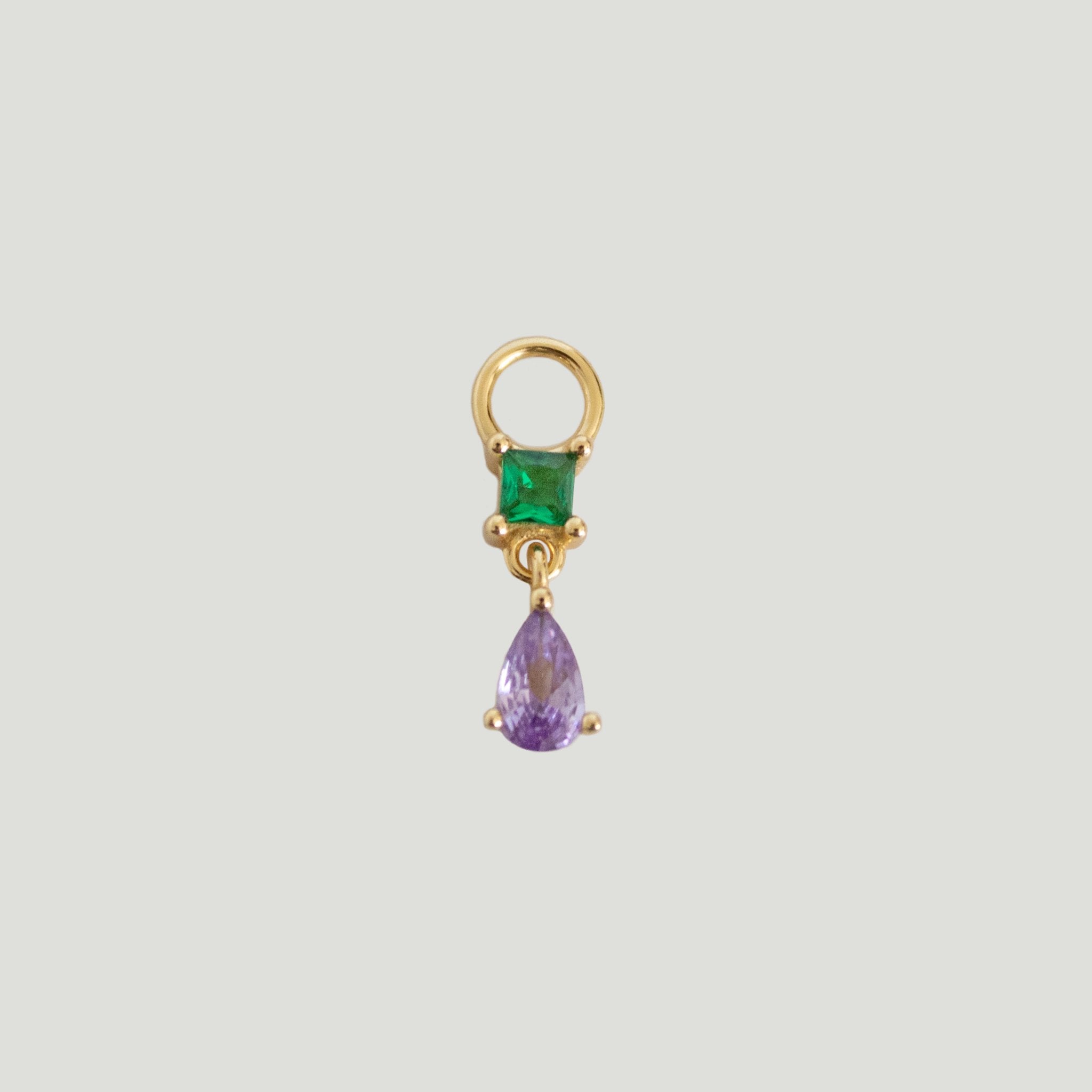Purple and Green Gemstone Cubic Zirconia Drop Ear Charm 925 Sterling Silver 18kt Gold Plated - Gemzis Main image