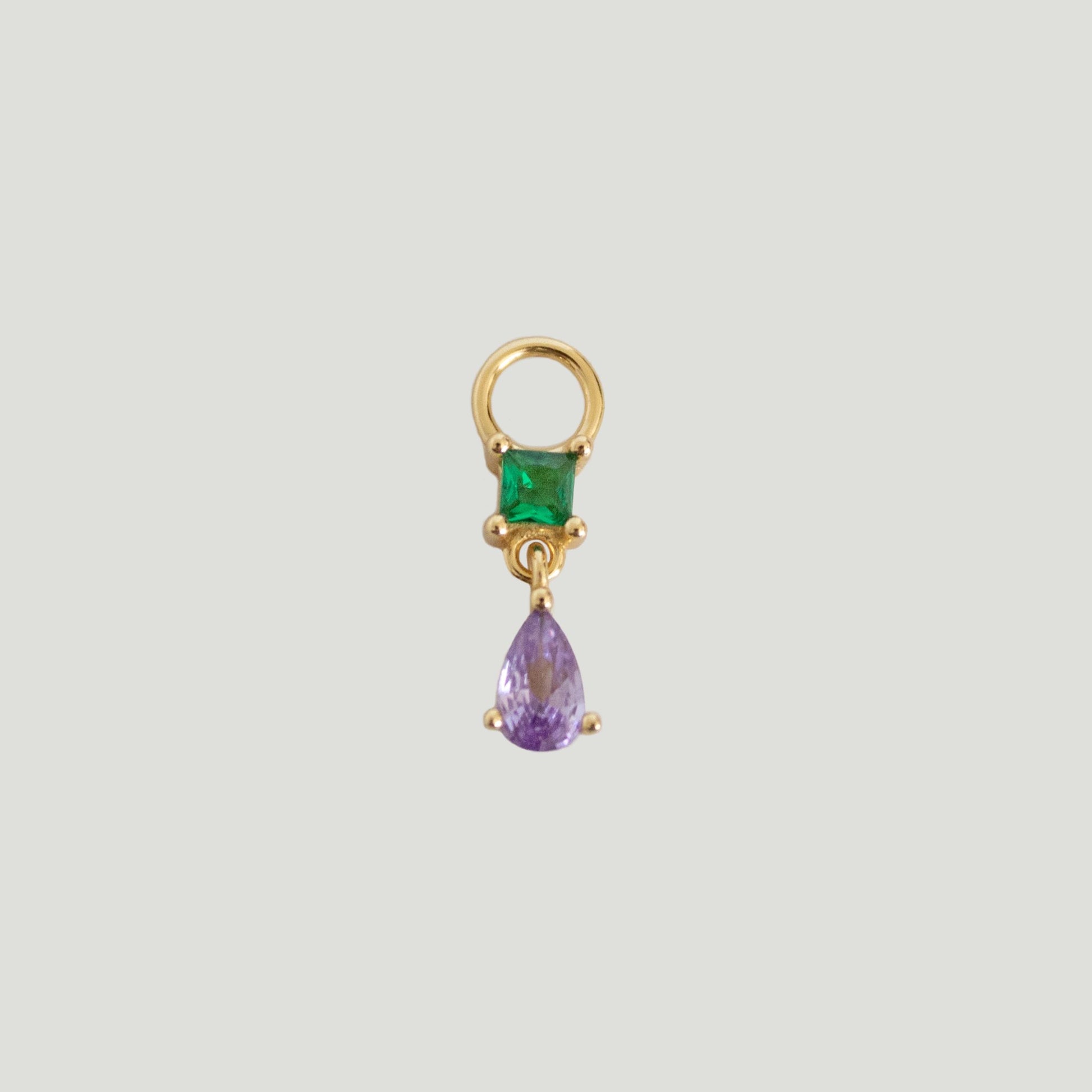 Purple and Green Gemstone Cubic Zirconia Drop Ear Charm 925 Sterling Silver 18kt Gold Plated - Gemzis