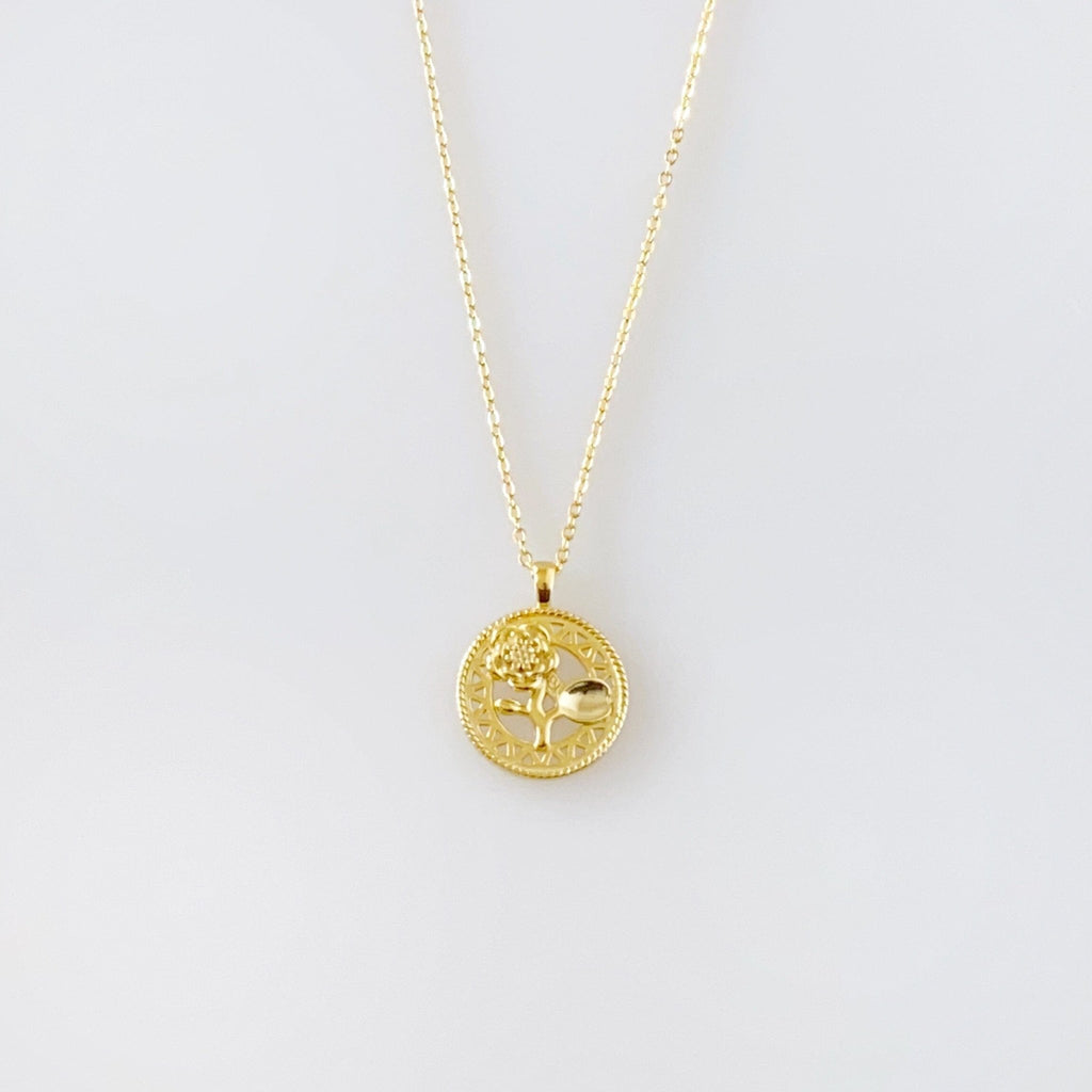 Gold Plated 18 karat 925 Sterling Silver Necklace Flower Charm Pendant - Gemzis