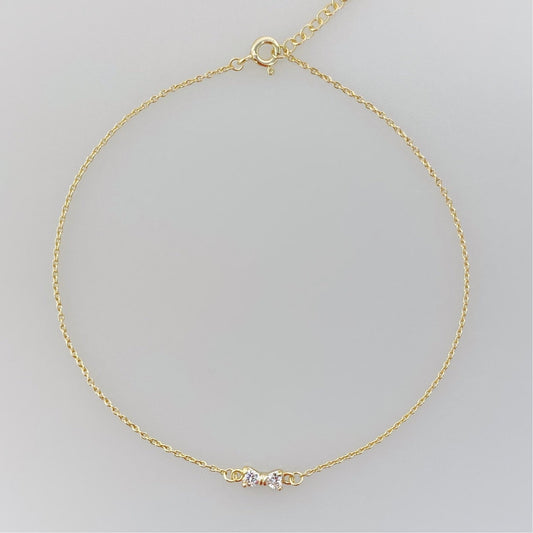 Bow Gold 925 Sterling Silver Anklet Cubic Zirconia CZ - Gemzis