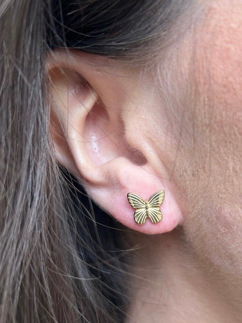 Butterfly Gold Stud Earrings Secondary image