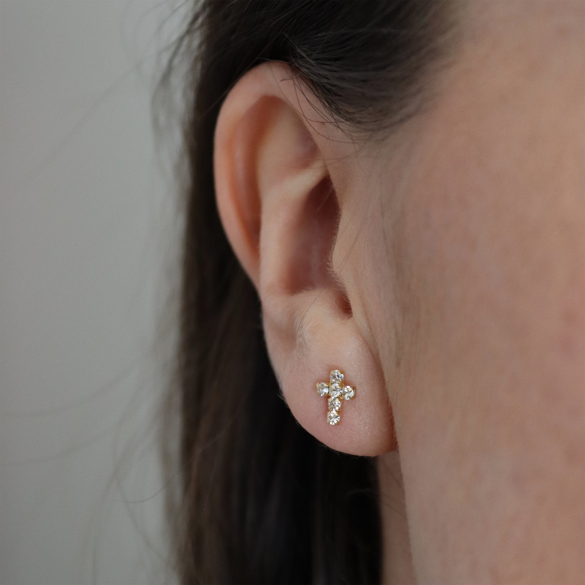 CZ Gold Cross Stud Earrings - Gemzis