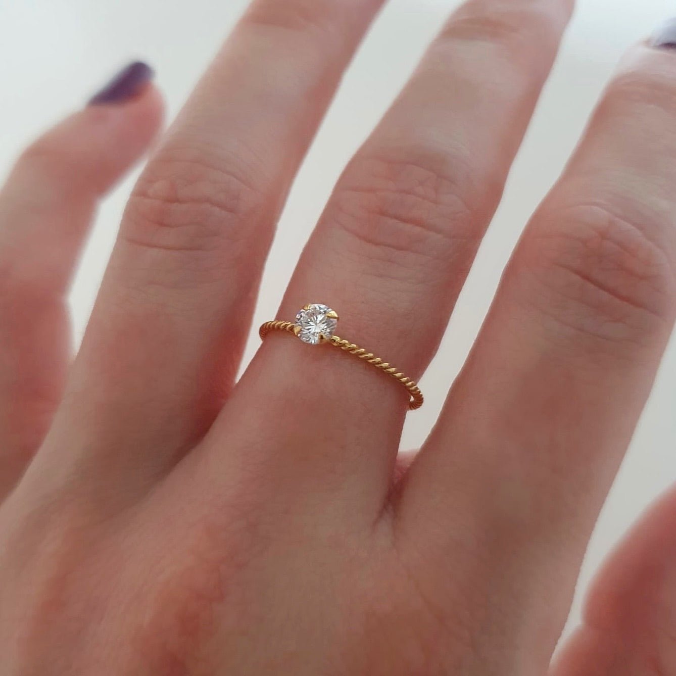 CZ Twisted Rope Ring - Gold Secondary image