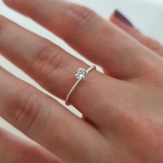 CZ Twisted Rope Ring - Silver - Gemzis