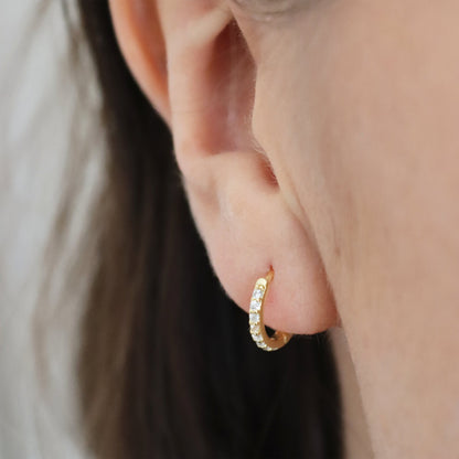 Essentials Mini Pave Gold Huggie Hoop Earrings - Gemzis