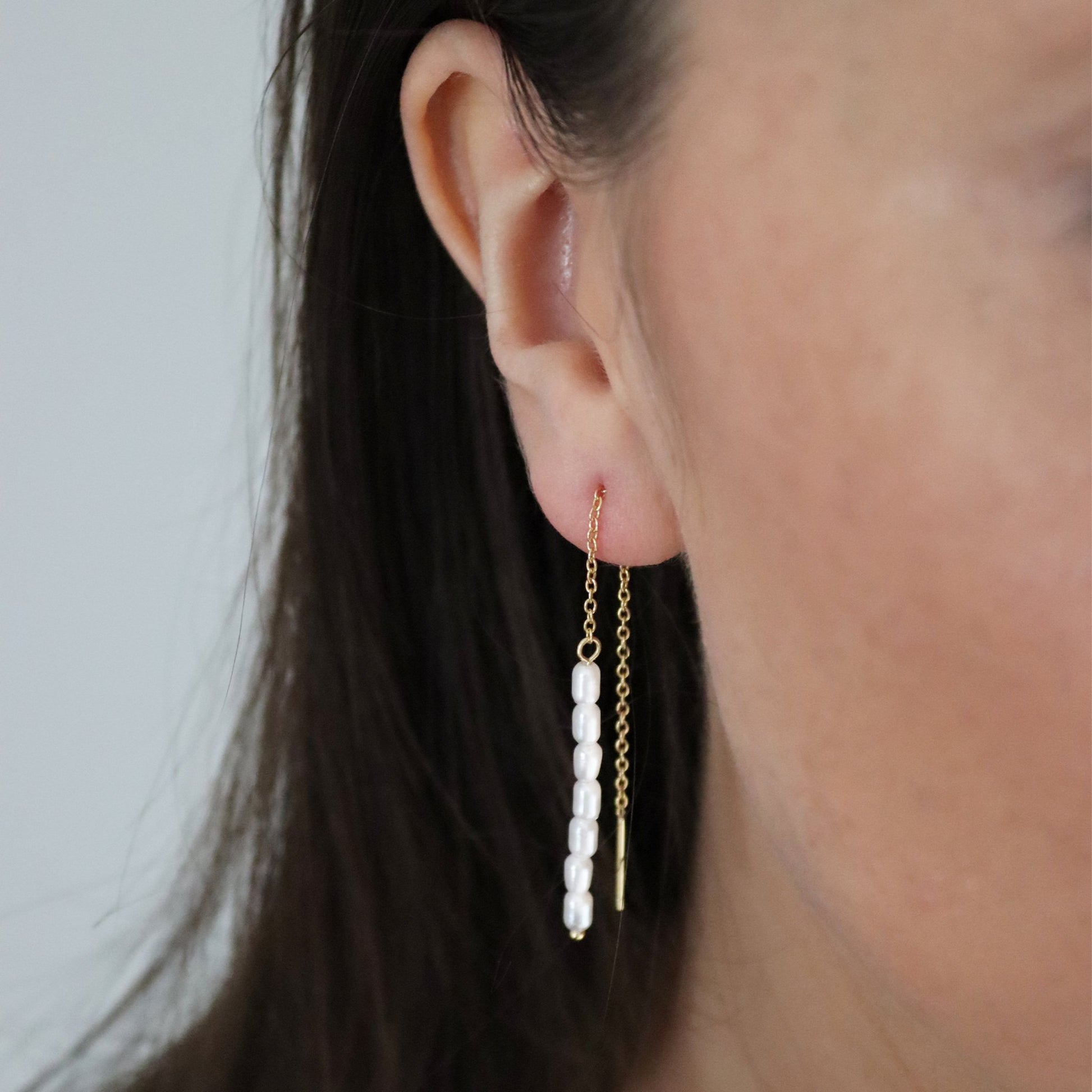 Gold Mini Pearl Ear Threaders - Gemzis