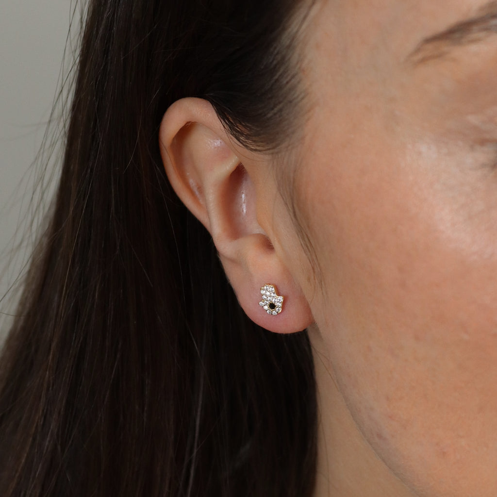Hamsa Hand Pave Stud Earrings - Gemzis