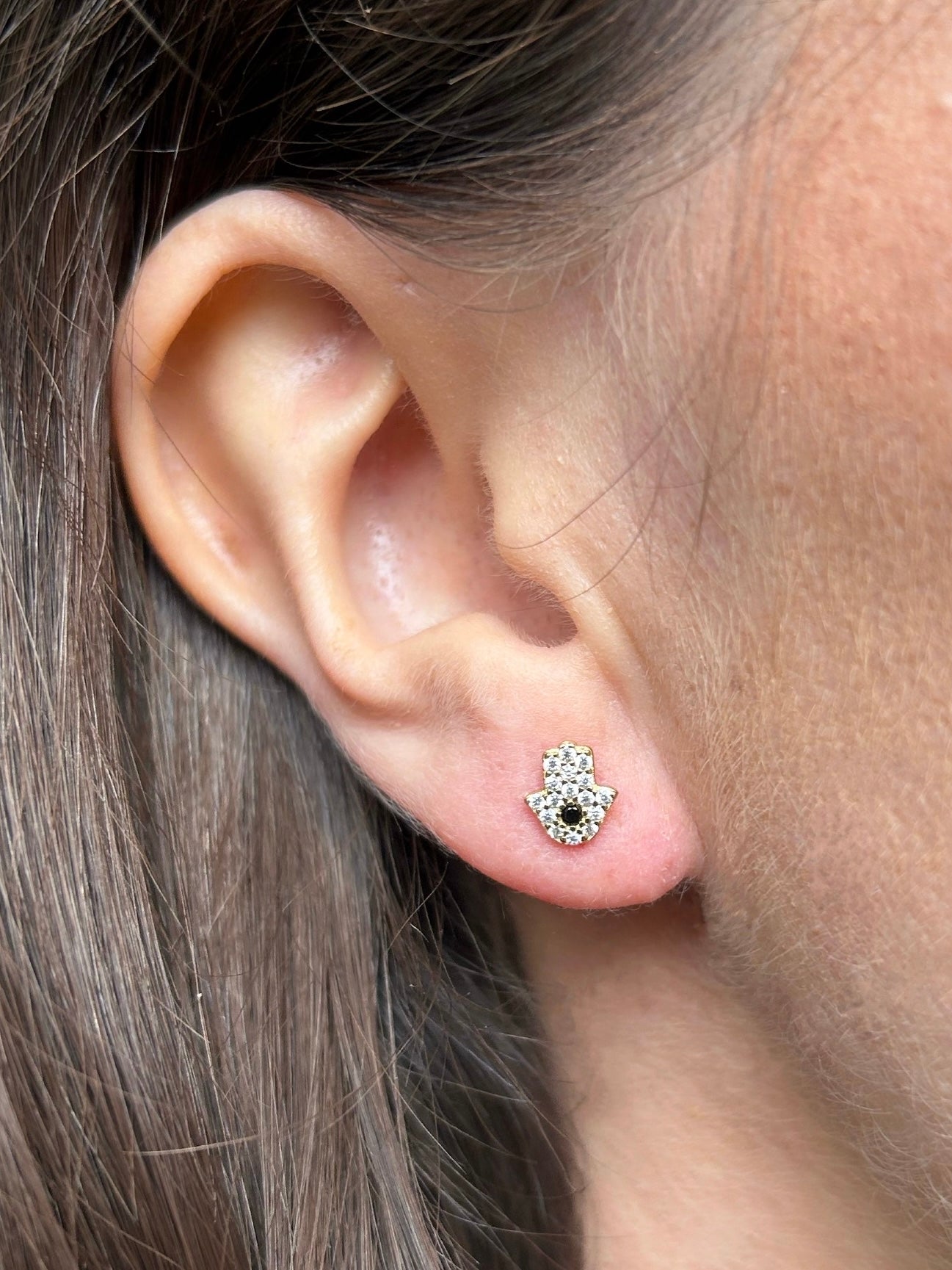 Hamsa Hand Pave Stud Earrings - Gemzis Earrings