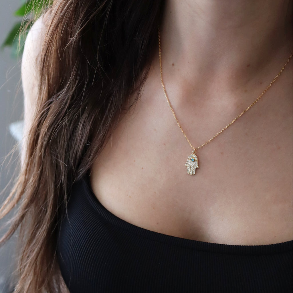 Pave Gold Hamsa Hand Necklace - Gemzis
