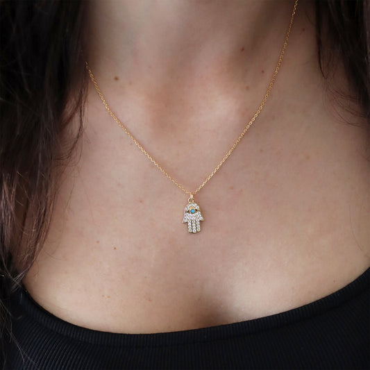 Pave Gold Hamsa Hand Necklace - Gemzis