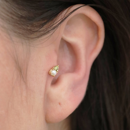 Pearl Gemstone Gold Barbell Earring - Gemzis