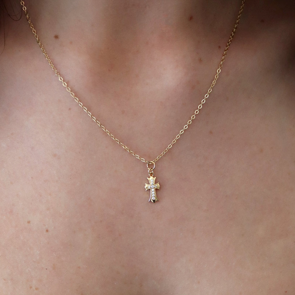 Roma Cross CZ Gold Necklace - Gemzis
