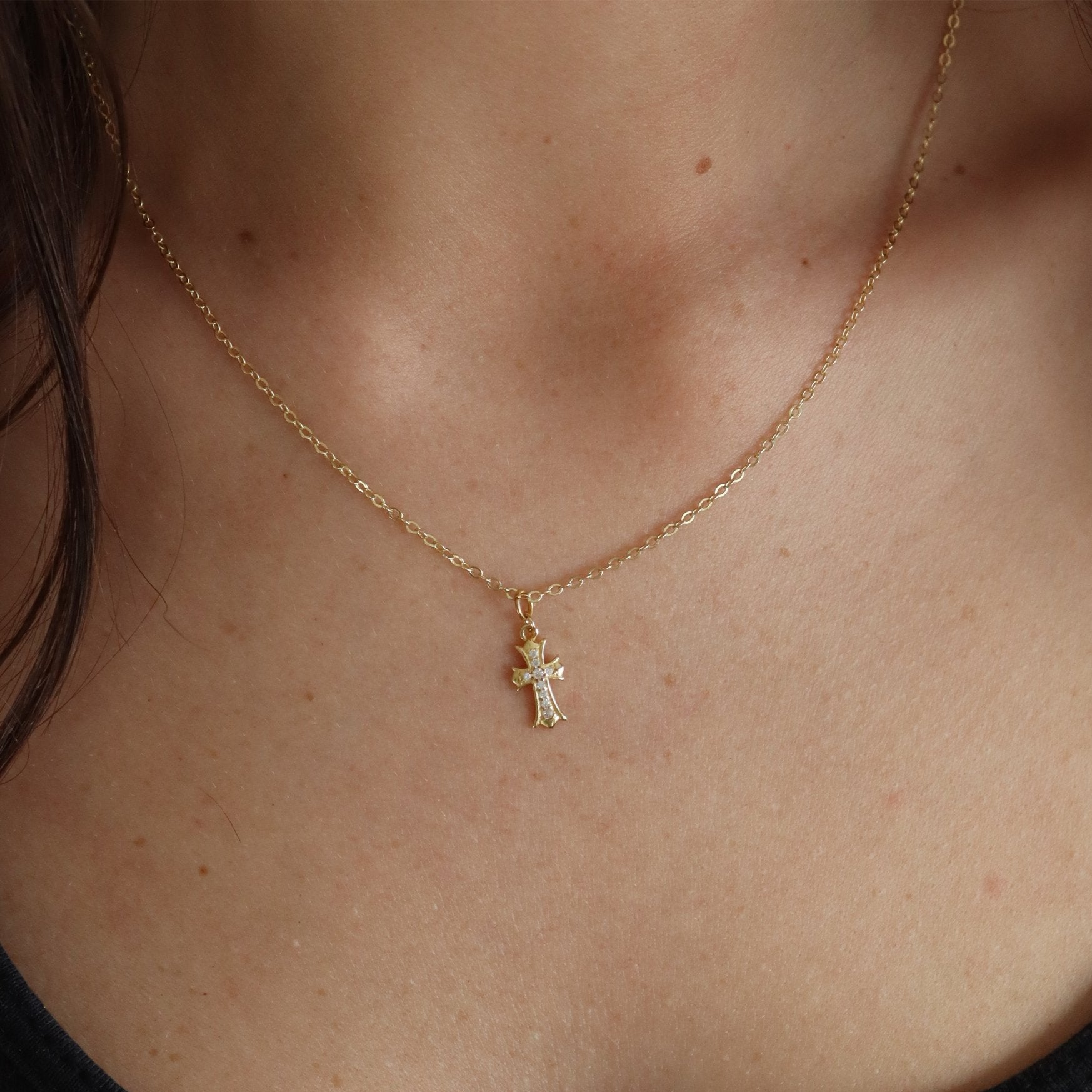 Roma Cross CZ Gold Necklace - Gemzis