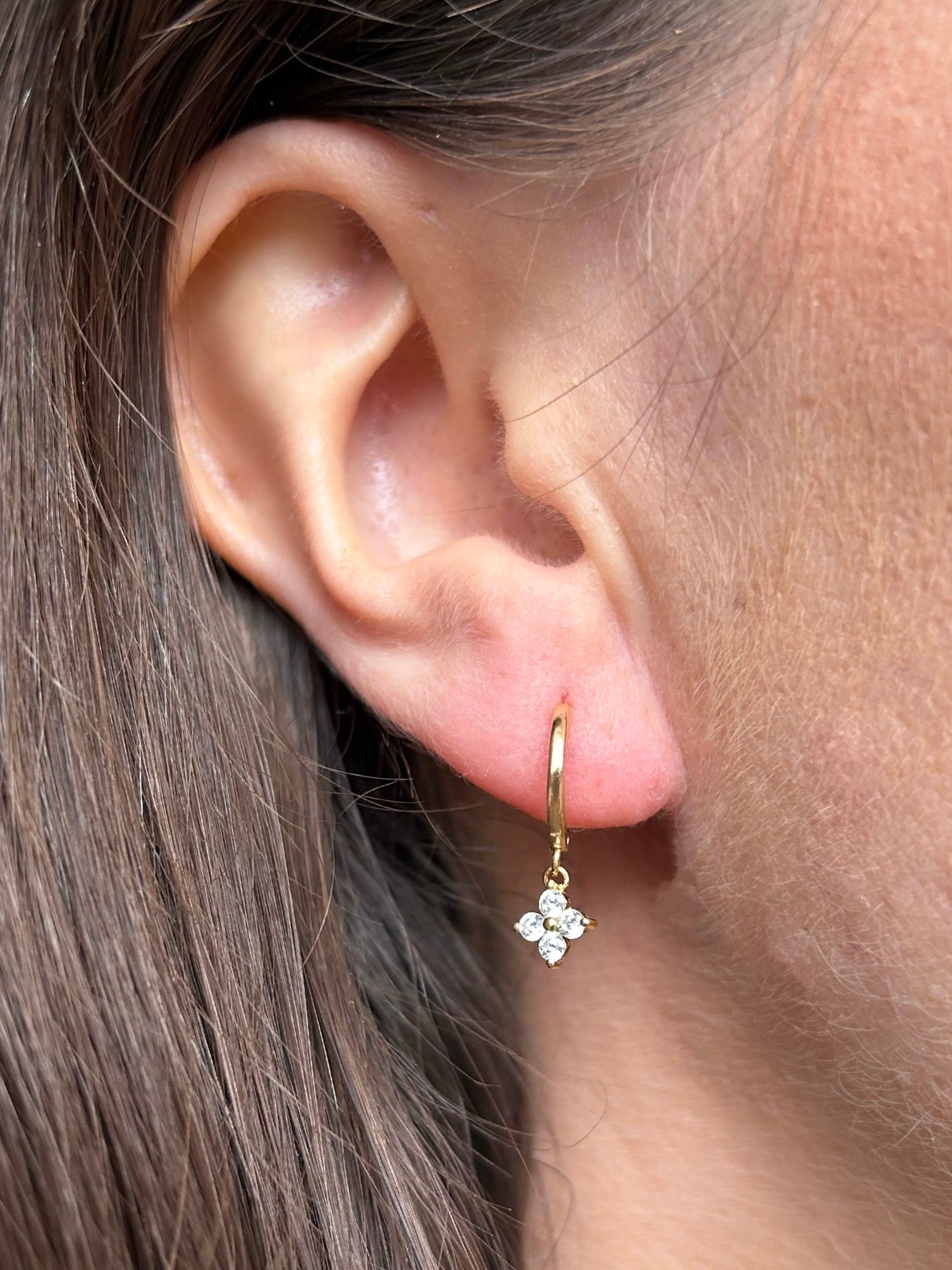 Senna Flower Gemstone Cluster Huggie Hoop Earrings - Gemzis Earrings