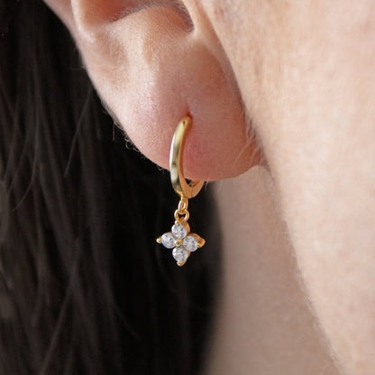 Senna Flower Gemstone Cluster Huggie Hoop Earrings - Gemzis